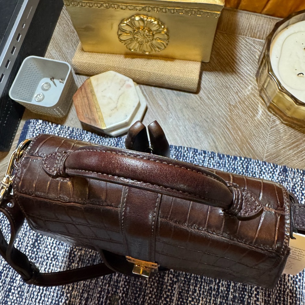 Brahmin Dark Brown Croc-Embossed Leather Satchel with Gold Hardware - Picture 5 of 11